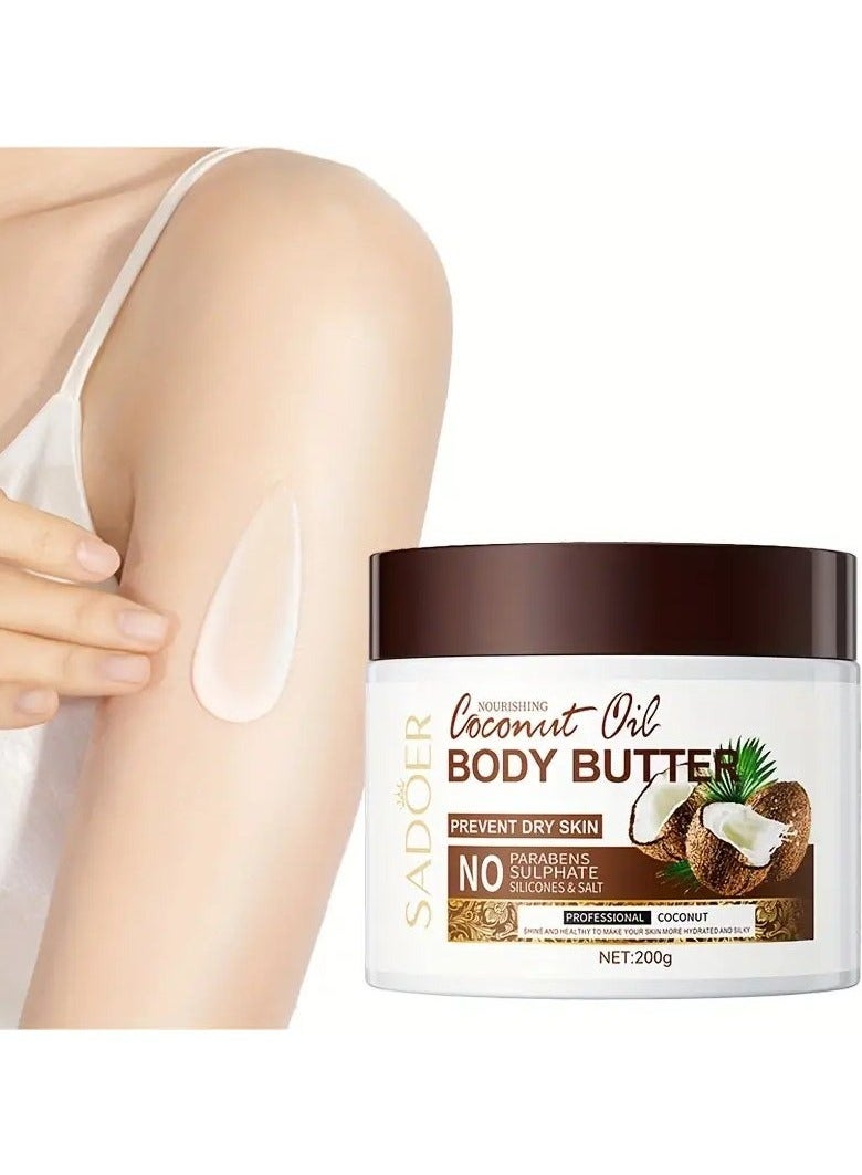 SADOER 200g Rich Coconut Body Cream - Nourishing, Rejuvenating, Long-Lasting Moisturizer with Vitamin E, Plant Squalane, and Soothing Fragrance for Soft, Smooth, and Healthy-Looking Skin - Image 1