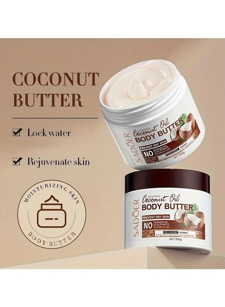 SADOER 200g Rich Coconut Body Cream - Nourishing, Rejuvenating, Long-Lasting Moisturizer with Vitamin E, Plant Squalane, and Soothing Fragrance for Soft, Smooth, and Healthy-Looking Skin - Image 2