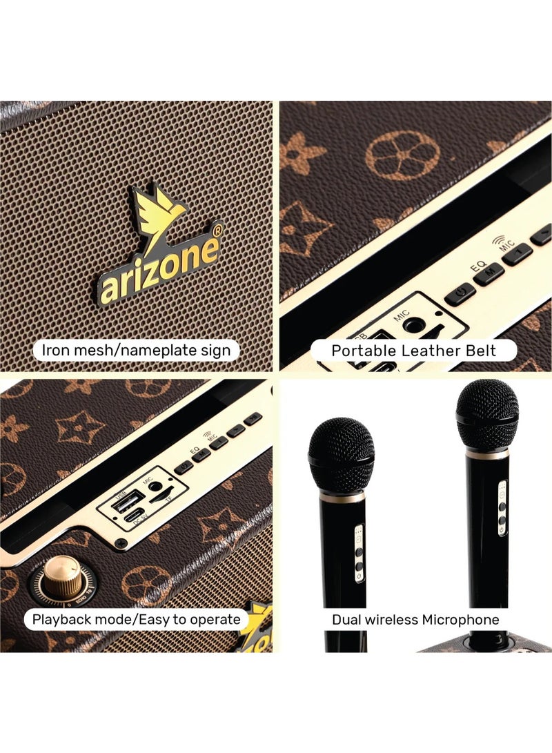 Arizone AS-100 Bluetooth Speaker with Microphone is a portable and stylish audio solution designed for music and entertainment on the go. Featuring wireless Bluetooth connectivity, it allows easy pairing with smartphones and other devices for seamless music streaming. The speaker comes with dual microphones, making it perfect for karaoke, parties, and small events. With clear sound quality, strong bass, and a convenient carry handle, it’s ideal for both indoor and outdoor use. Enjoy powerful performance, easy controls, and versatile functionality all in one compact design - Image 5