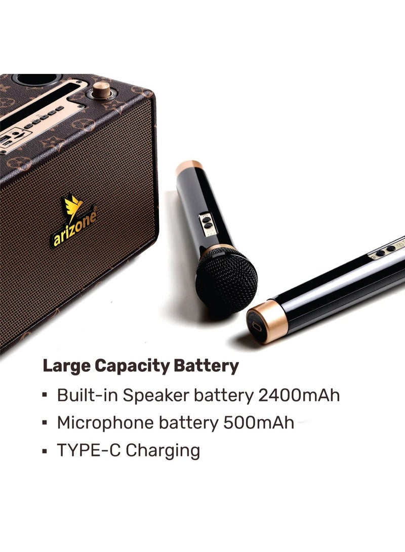 Arizone AS-100 Bluetooth Speaker with Microphone is a portable and stylish audio solution designed for music and entertainment on the go. Featuring wireless Bluetooth connectivity, it allows easy pairing with smartphones and other devices for seamless music streaming. The speaker comes with dual microphones, making it perfect for karaoke, parties, and small events. With clear sound quality, strong bass, and a convenient carry handle, it’s ideal for both indoor and outdoor use. Enjoy powerful performance, easy controls, and versatile functionality all in one compact design - Image 3