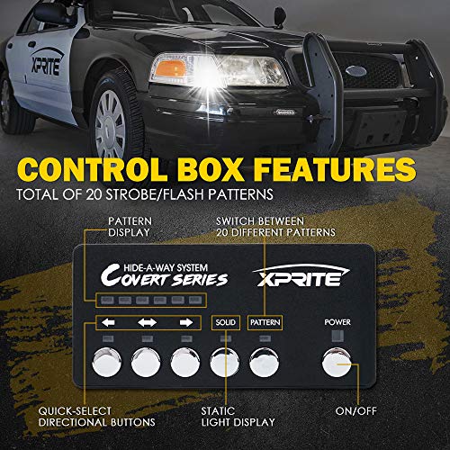 Xprite مجموعة أضواء ستروب مخفية LED بيضاء من Xprite مع 20 نمط وميض مع لوحة تحكم لمصابيح الرأس ومصابيح الذيل ومصابيح الضباب وعلامات التركيب، للمركبات الطارئة والشاحنات وسيارات الدفع الرباعي والفانات والسيارات 6 قطع - Image 4