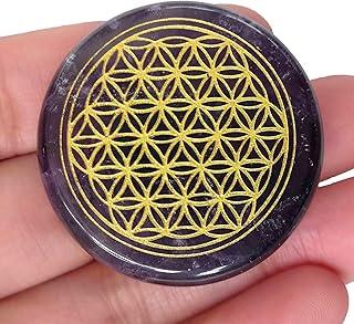 Loveliome Loveliome Natural Amethyst Flower of Life Engraved Healing Crystal Chakra Balancing and Positive Energy Generator Palm  - Image 1