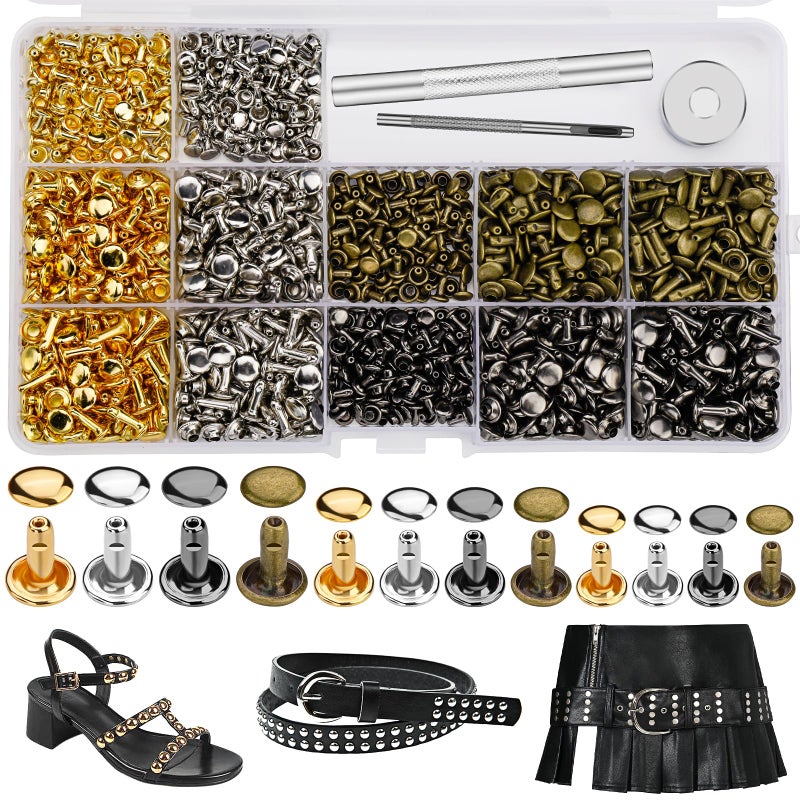 CBHGFEA 540 PCS Leather Rivets 3 Different Sizes Double Cap Rivets Kit with Leather Rivet Setting Tools Leathercraft Rivet Kit for DIY and Crafting Decoration - Image 2
