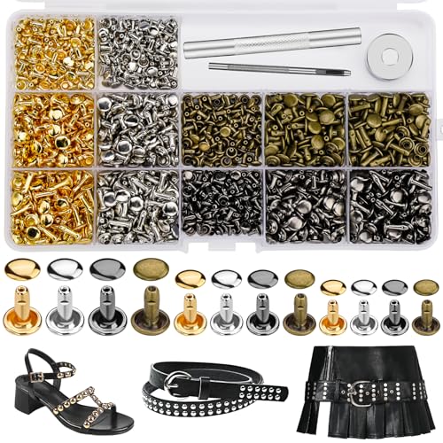 CBHGFEA 540 PCS Leather Rivets 3 Different Sizes Double Cap Rivets Kit with Leather Rivet Setting Tools Leathercraft Rivet Kit for DIY and Crafting Decoration - Image 1