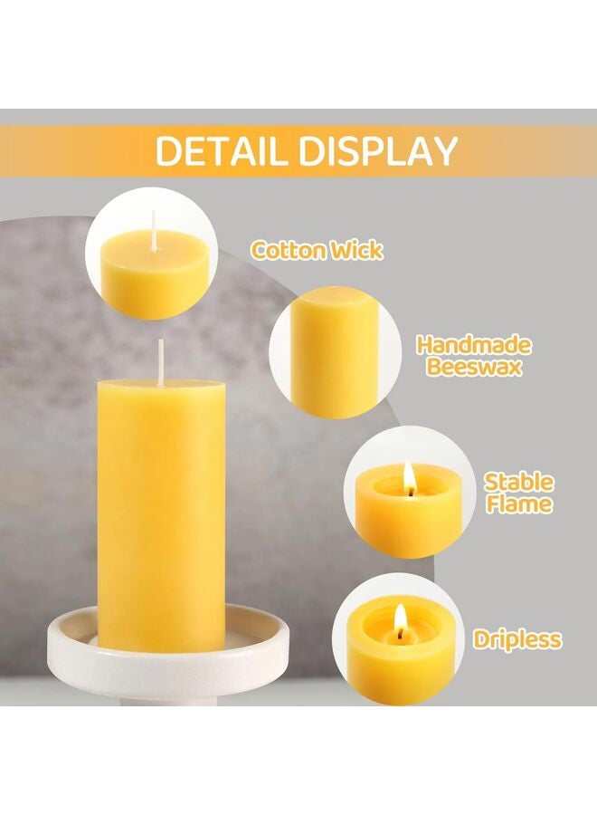 Natural Beeswax Pillar Candles,140 Hours Long Burning Pure Beeswax Candles Bulk,Unscented Bees Wax Candles for Home,Prayer,Dripless Smokeless Organic Beeswax Candles 2x4in-6pack - Image 3