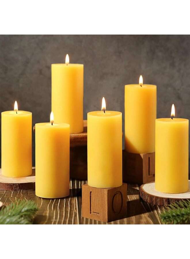 Natural Beeswax Pillar Candles,140 Hours Long Burning Pure Beeswax Candles Bulk,Unscented Bees Wax Candles for Home,Prayer,Dripless Smokeless Organic Beeswax Candles 2x4in-6pack - Image 1