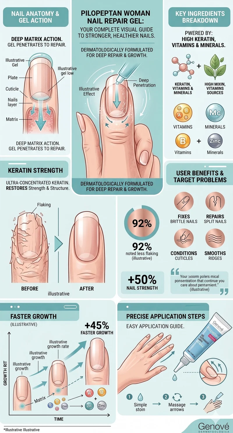 Genove Genové Pilopeptan Woman Nail Repair Gel 10ml - Keratin Treatment for Brittle Nails, Hydrating Cuticle Cream & Strengthening Growth Serum for Flaking