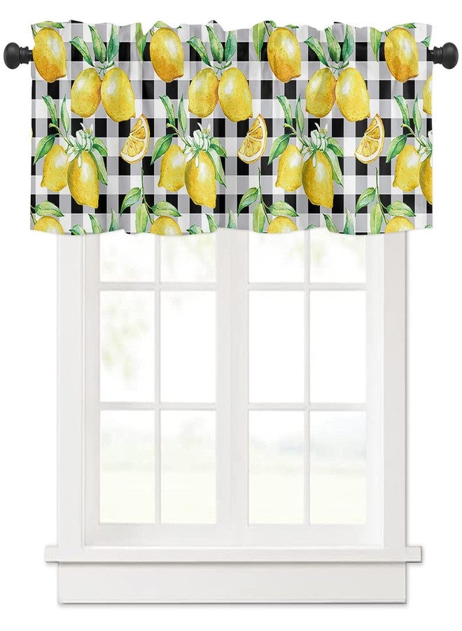 Litter Star Watercolor Fresh Fruit Window Valance Rod Pocket Panel for Kitchen Bedroom Windows Yellow Lemon on Black Buffalo Check Plaid Valances Short Curtain Bathroom Treatment Drapes - Image 1