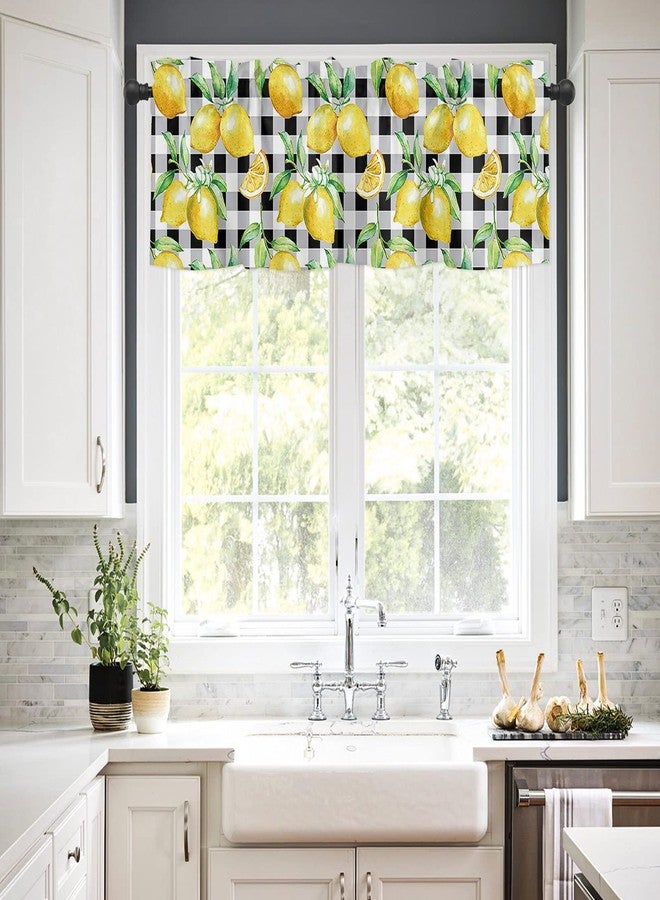 Litter Star Watercolor Fresh Fruit Window Valance Rod Pocket Panel for Kitchen Bedroom Windows Yellow Lemon on Black Buffalo Check Plaid Valances Short Curtain Bathroom Treatment Drapes - Image 2