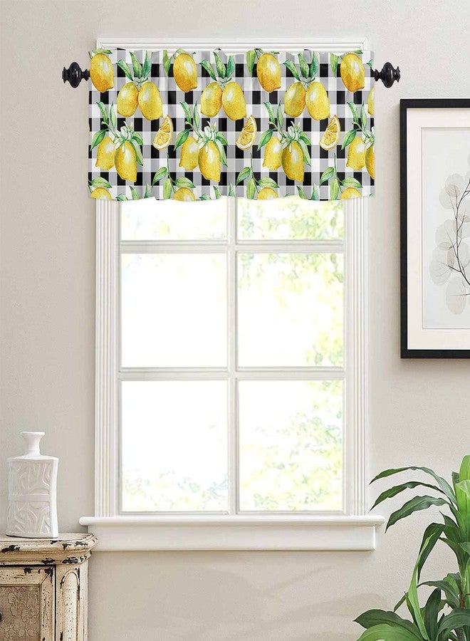 Litter Star Watercolor Fresh Fruit Window Valance Rod Pocket Panel for Kitchen Bedroom Windows Yellow Lemon on Black Buffalo Check Plaid Valances Short Curtain Bathroom Treatment Drapes - Image 3