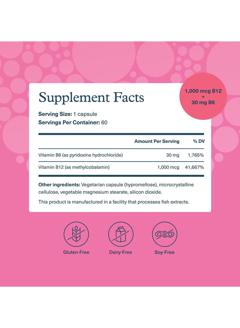 youtheory B12B6 Essential Daily Vitamins Promotes Brain Health 1000 Mcg helps support energy production 60 Vegetarian Capsules  - Image 2