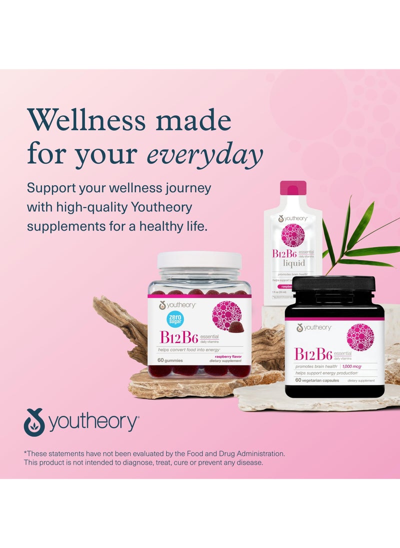 youtheory B12B6 Essential Daily Vitamins Promotes Brain Health 1000 Mcg helps support energy production 60 Vegetarian Capsules  - Image 3