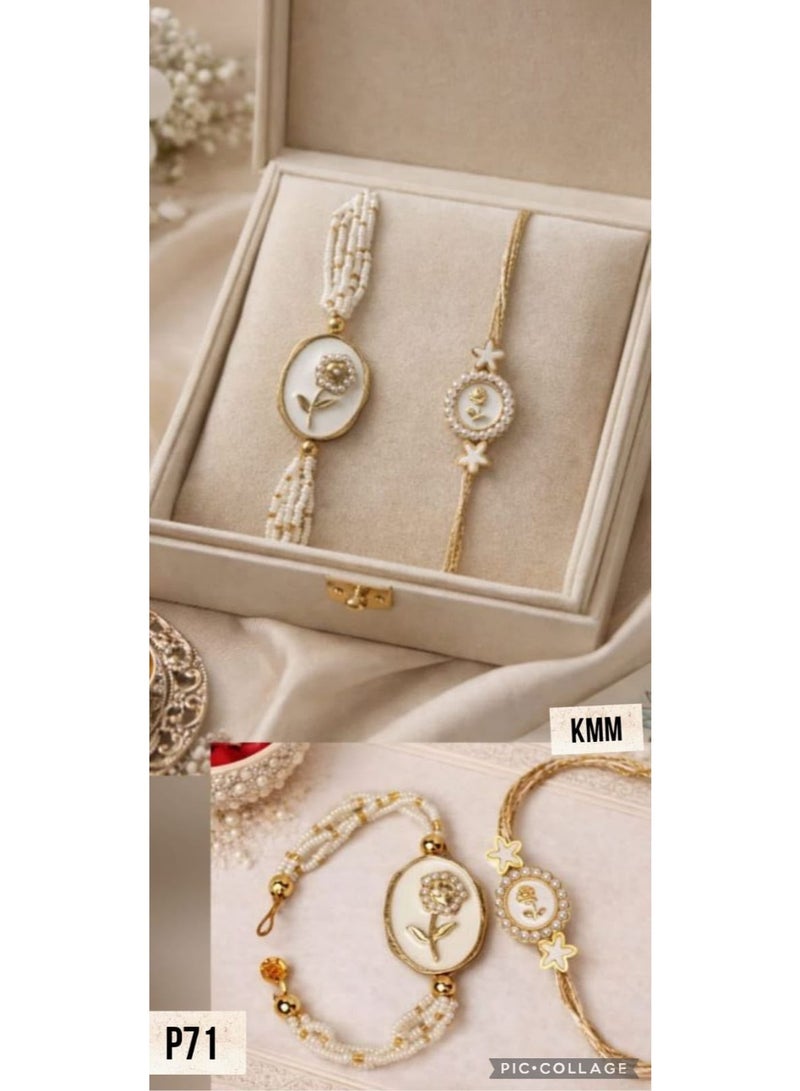Designer Rakhi Set for Bhaiya and Bhabhi - Elegant Floral Design