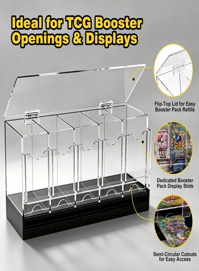 GGV 5-Slot Acrylic Booster Pack Dispenser, Black Base 200 Pack Capacity, Top Flip Lid, for Collection, Game Store & Card Show Display, includes 100 Count Card Sleeves - Image 3