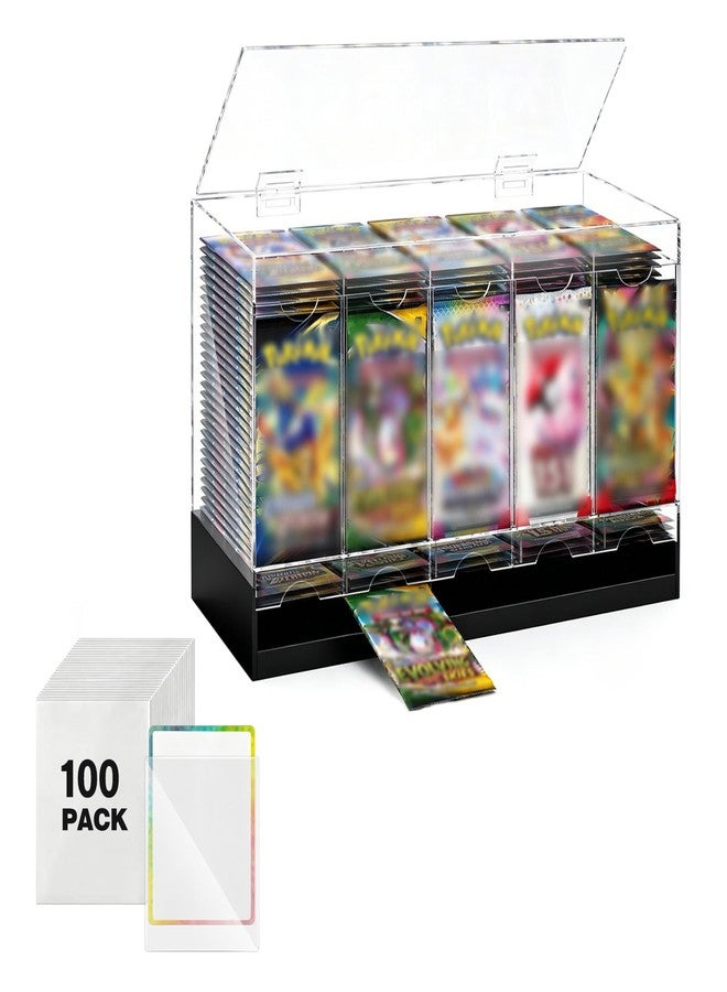 GGV 5-Slot Acrylic Booster Pack Dispenser, Black Base 200 Pack Capacity, Top Flip Lid, for Collection, Game Store & Card Show Display, includes 100 Count Card Sleeves - Image 1