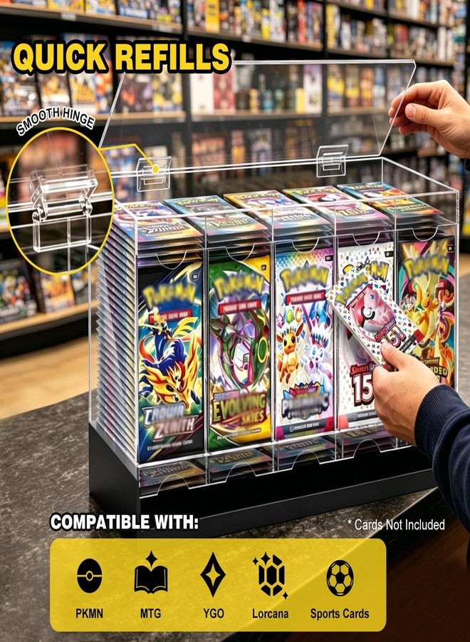GGV 5-Slot Acrylic Booster Pack Dispenser, Black Base 200 Pack Capacity, Top Flip Lid, for Collection, Game Store & Card Show Display, includes 100 Count Card Sleeves - Image 5
