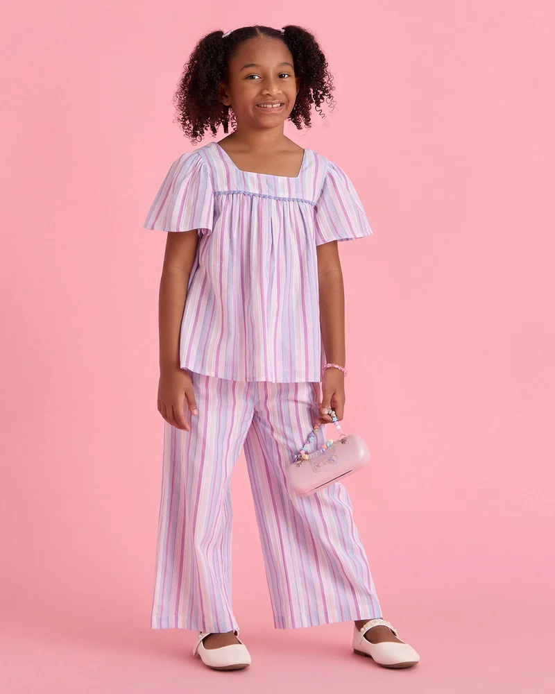 Redtag Girls Lilac Striped Wide Leg Trousers