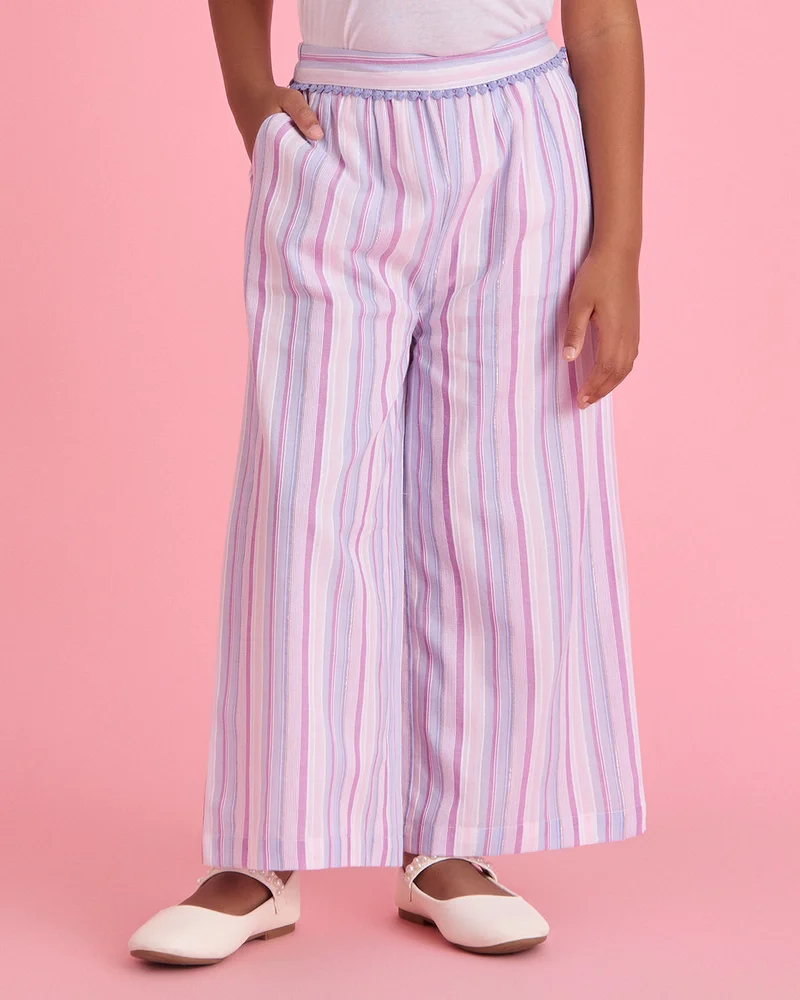 Redtag Girls Lilac Striped Wide Leg Trousers