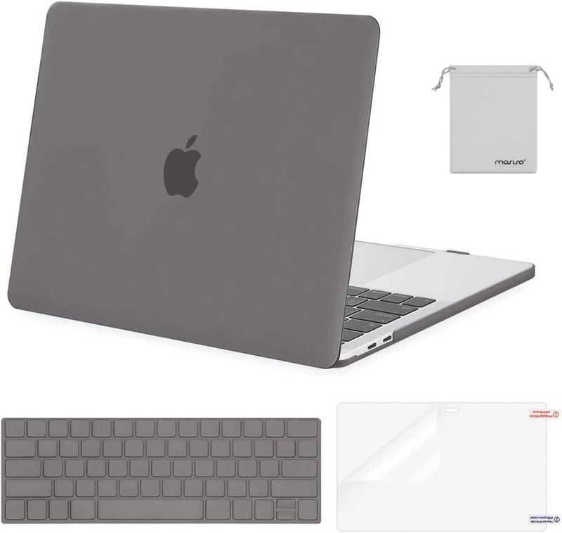 موسيسو حافظة متوافقة مع MacBook Pro 13 بوصة M2 2026 2025 2024 2023 2022-2016 A2338 M1 A2251 A2289 A2159 A1989 A1708 A1706، غلاف بلاستيكي صلب وغطاء لوحة مفاتيح وفيلم شاشة وحقيبة تخزين، رمادي - Image 1