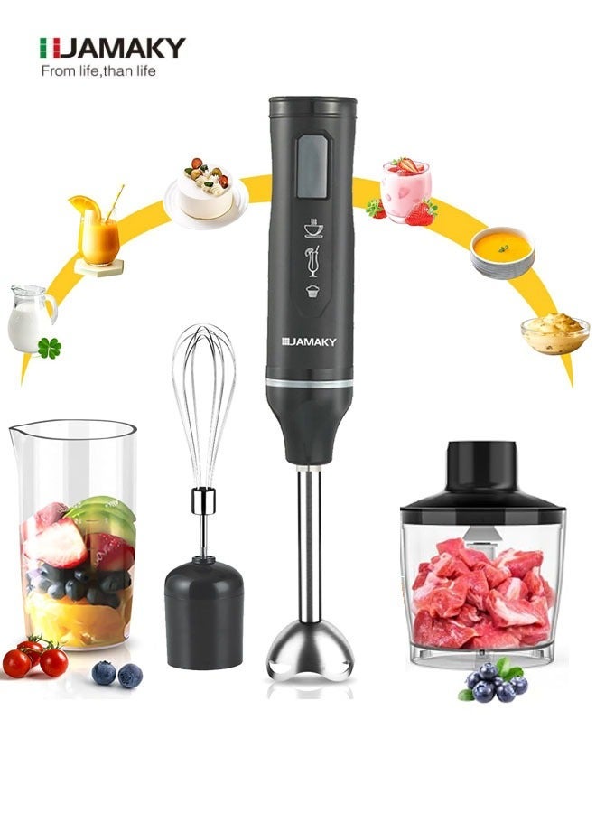 JAMAKY 4 in 1 Hand Blender with Choper,Whisk,700ml Measuring Cup,2000W JMA3004A,Black - Image 1