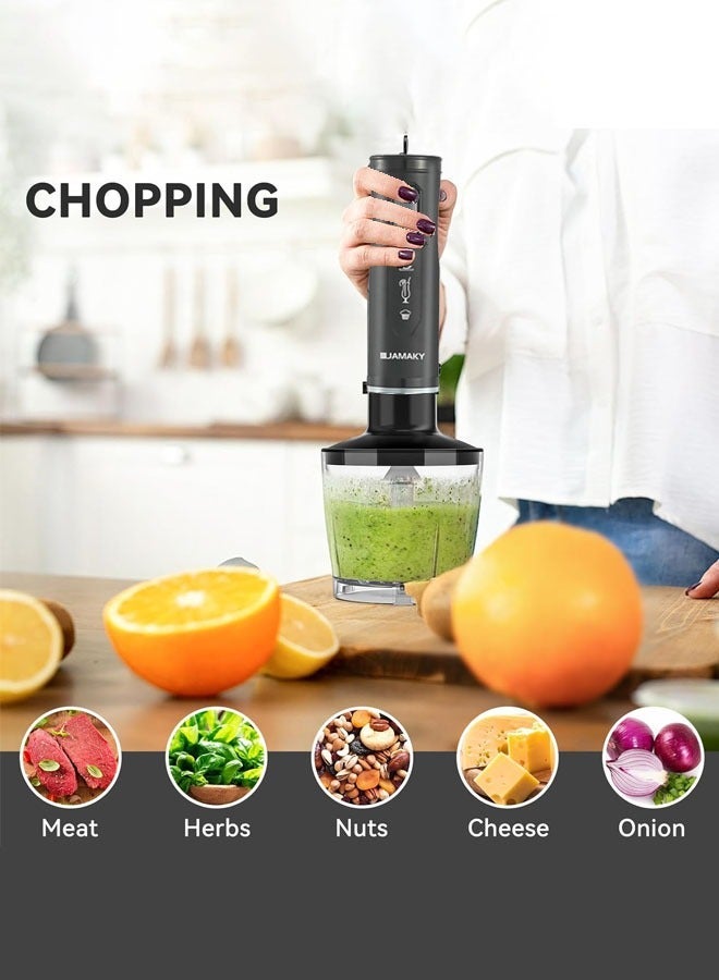 JAMAKY 4 in 1 Hand Blender with Choper,Whisk,700ml Measuring Cup,2000W JMA3004A,Black - Image 4