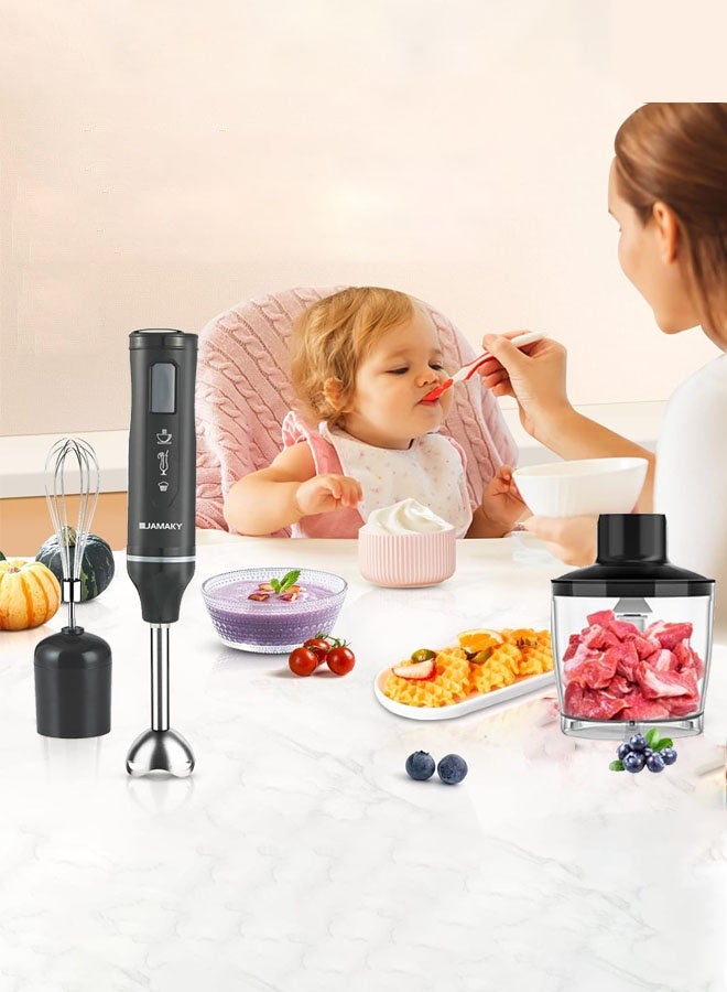 JAMAKY 4 in 1 Hand Blender with Choper,Whisk,700ml Measuring Cup,1000W JMA3004A,Black - Image 2