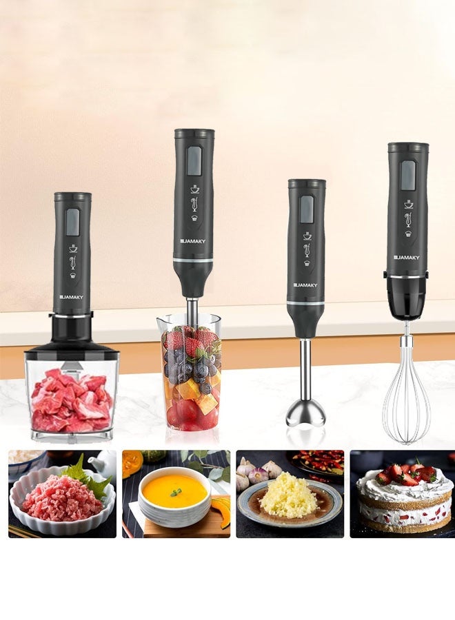 JAMAKY 4 in 1 Hand Blender with Choper,Whisk,700ml Measuring Cup,1000W JMA3004A,Black - Image 3