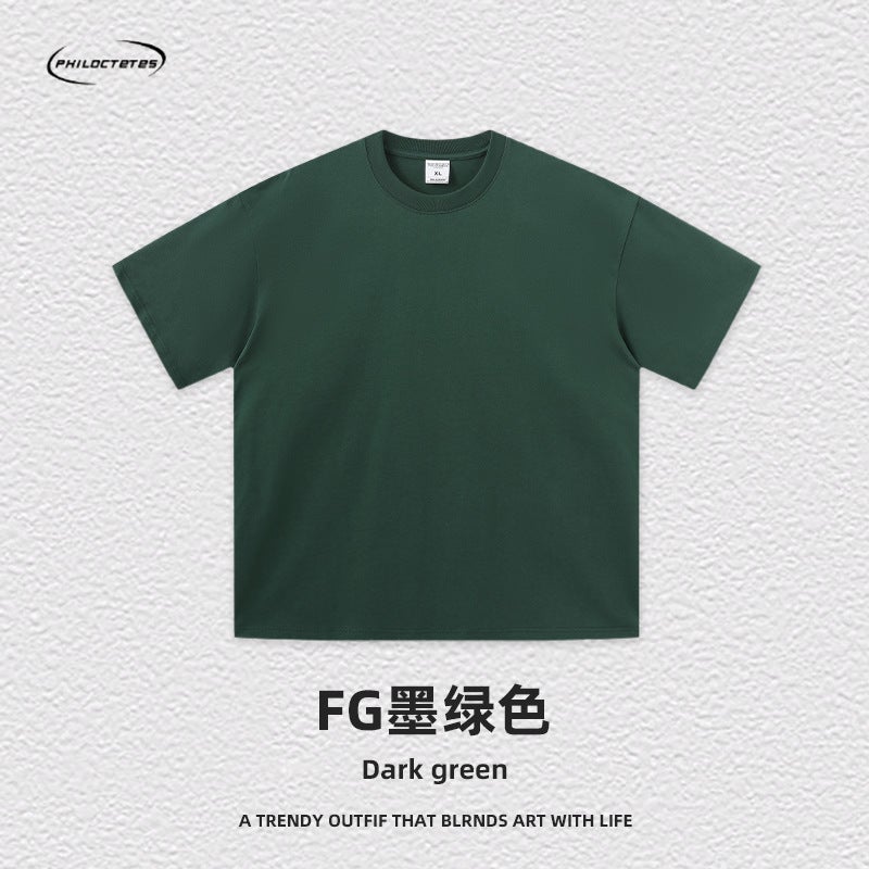 2025 Spring And Trendy Brand Ins Heavyweight Double Yarn T-Shirt 275G American Pure Color Youth Short-Sleeved Men'S T-Shirt - Image 1