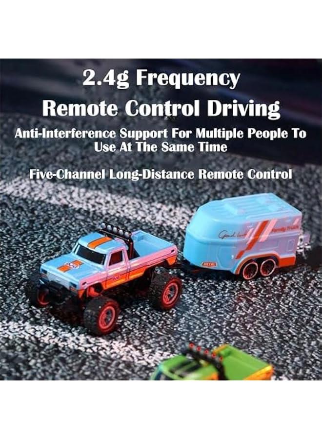 Mini Rc Monster Truck, Mini Monster Trucks, 1:64 Scale Monster Truck Remote Control Car with Lights, Mini Rc Truck with Trailer, Mini Drift Rc Car, 2.4ghz Remote Control (Green) - Image 2