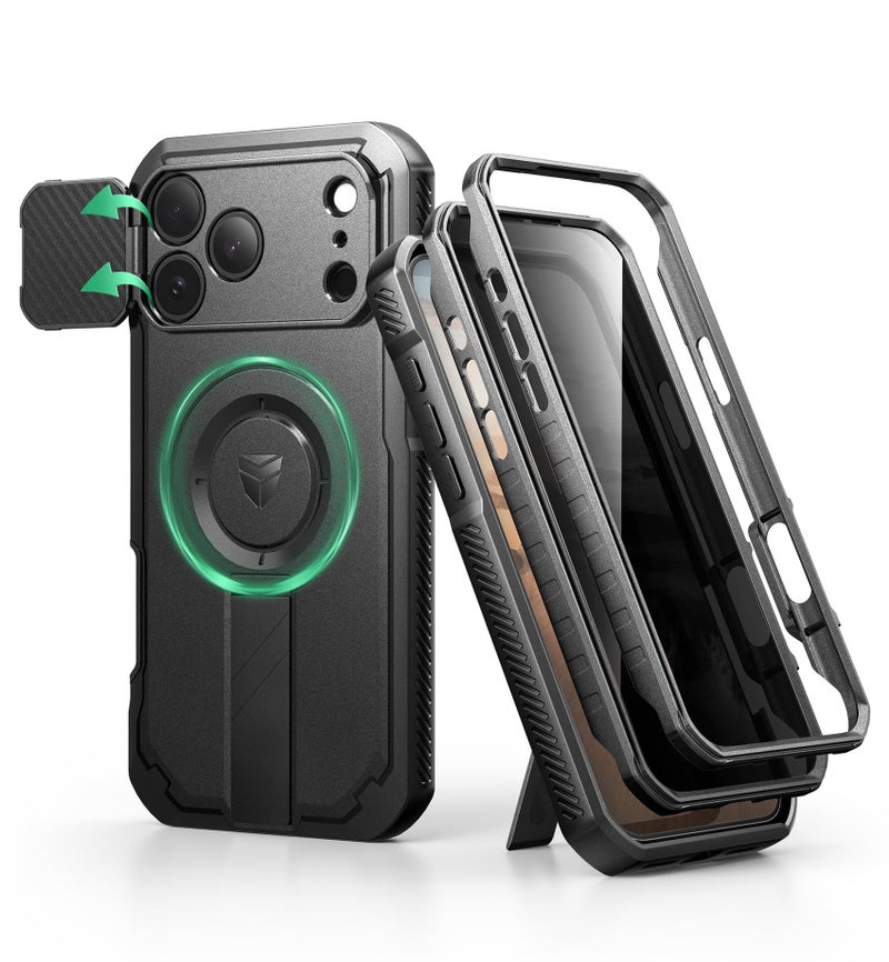 Dexnor for iPhone 17 Pro Max Case with Privacy Screen Protector, [2 Front Frame & Built-in Flip Camera Cover & Kickstand], Compatible with MagSafe, Heavy-Duty Rugged Shockproof Case, 6.9 inch Black - Image 1