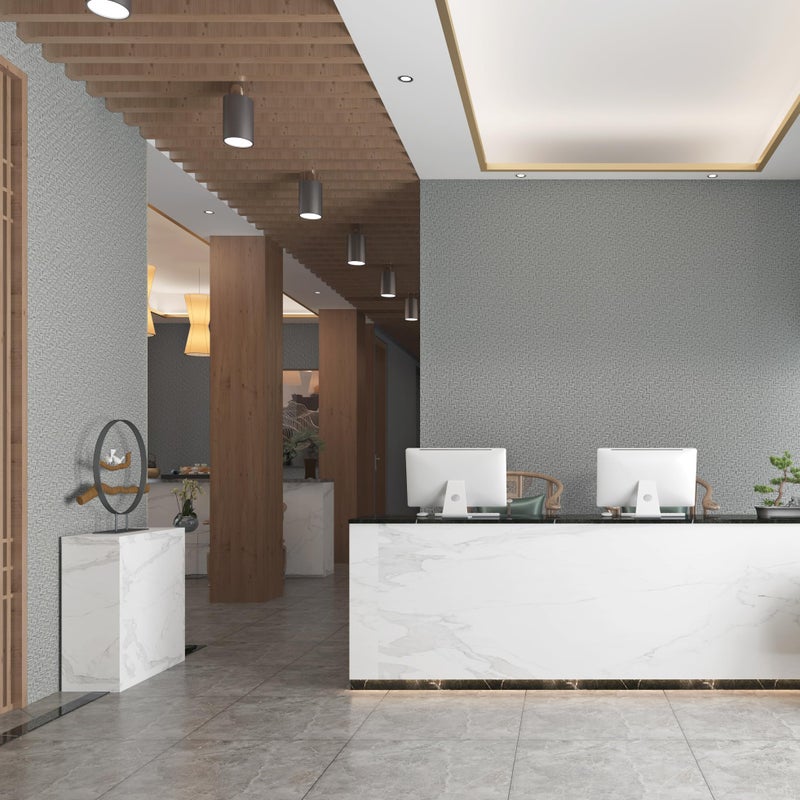 Haimin Fabric Wallpaper Textured Contact Paper (24in X 393in) Gray Grasscloth Wallpaper Peel and Stick Faux Linen Wall Paper Self-Adhesive Vinyl Looks Like Woven Straw - Image 5