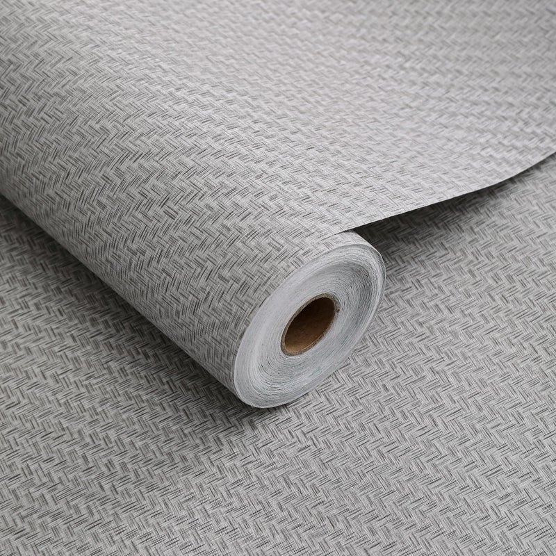 Haimin Fabric Wallpaper Textured Contact Paper (24in X 393in) Gray Grasscloth Wallpaper Peel and Stick Faux Linen Wall Paper Self-Adhesive Vinyl Looks Like Woven Straw - Image 1