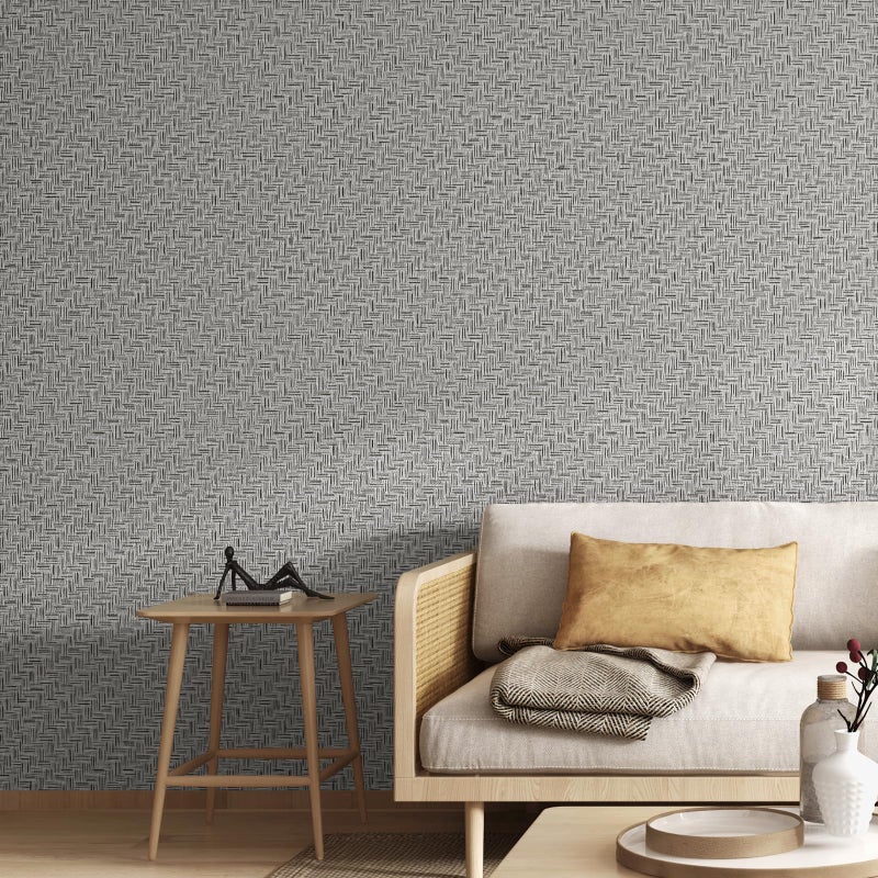 Haimin Fabric Wallpaper Textured Contact Paper (24in X 393in) Gray Grasscloth Wallpaper Peel and Stick Faux Linen Wall Paper Self-Adhesive Vinyl Looks Like Woven Straw - Image 3
