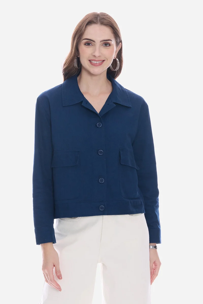 فيرجيو Solid Cotton Utility Shacket for Women