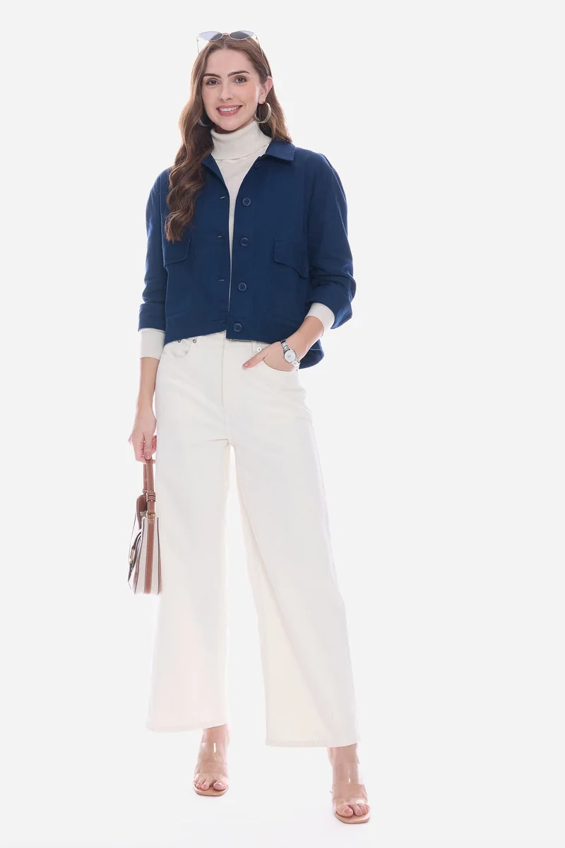 فيرجيو Solid Cotton Utility Shacket for Women