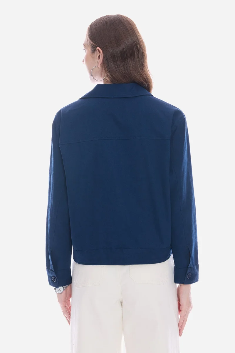 Virgio Navy Blue Solid Cotton Utility Shacket for Women for Women | Best Price UAE