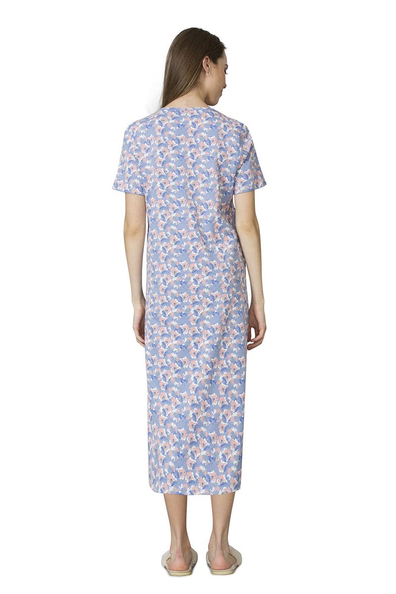 Van Heusen Women Round Neck Lounge Night Gown - 100% Cotton - Pleated Front, Short Sleeve_55419_Sweet Lavender AOP_L - Image 3