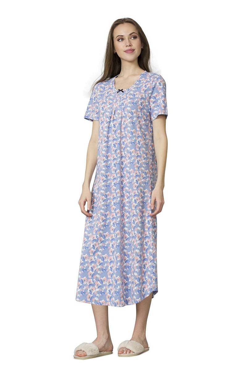 Van Heusen Women Round Neck Lounge Night Gown - 100% Cotton - Pleated Front, Short Sleeve_55419_Sweet Lavender AOP_L - Image 2