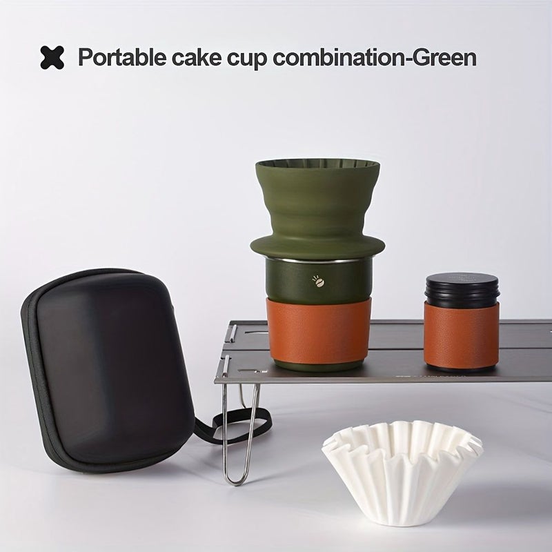Portable Filter Coffee Maker Set V60 Silicone GREEN Hand Brewed Outdoor Camping Travel Coffee Kit with Combination Gift for Coffee Lovers Adventurers - Image 1