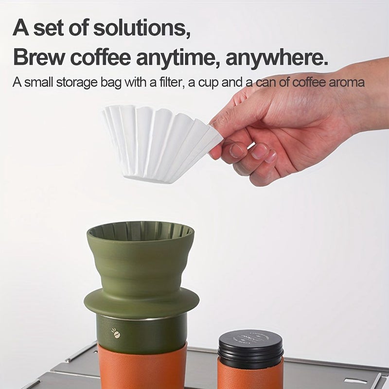 Portable Filter Coffee Maker Set V60 Silicone GREEN Hand Brewed Outdoor Camping Travel Coffee Kit with Combination Gift for Coffee Lovers Adventurers - Image 4