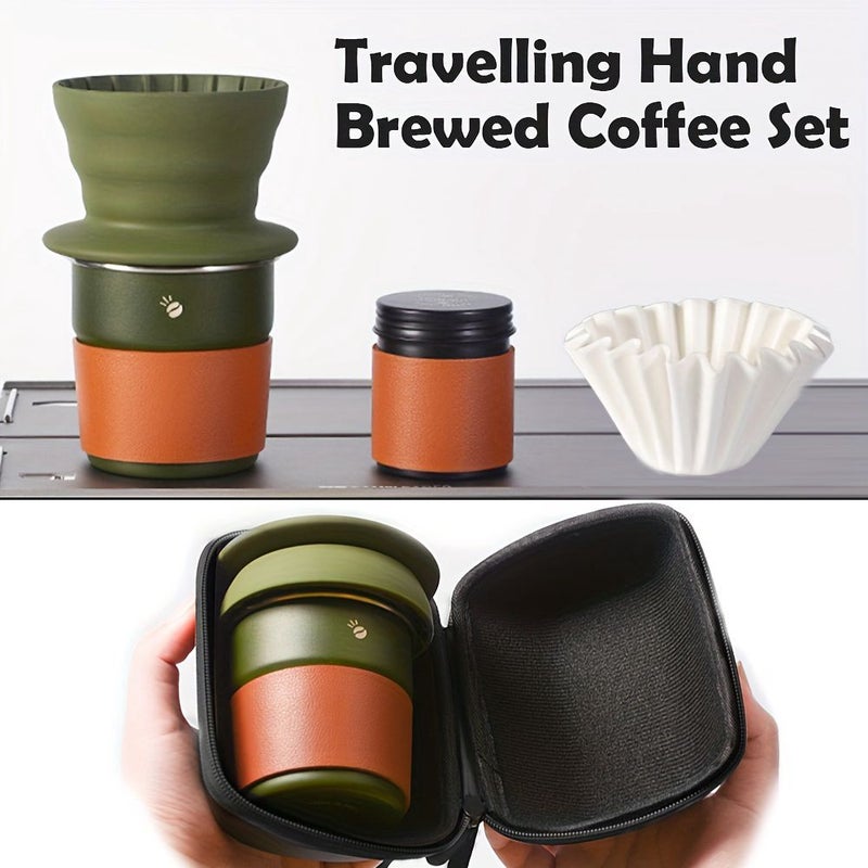 Portable Filter Coffee Maker Set V60 Silicone GREEN Hand Brewed Outdoor Camping Travel Coffee Kit with Combination Gift for Coffee Lovers Adventurers - Image 2