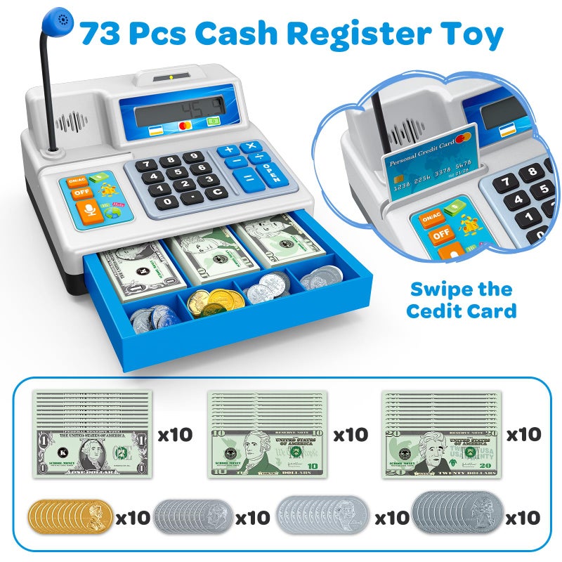 Bstoyder Calculator Cash Register Toy Gift for Kids Age 3, 4, 5, 6, 7, 8+ Year Old, 103 Pcs Grocery Store Playset with Microphone, Credit Card, Cash Register for Toddlers Kids 4-8 - Image 2