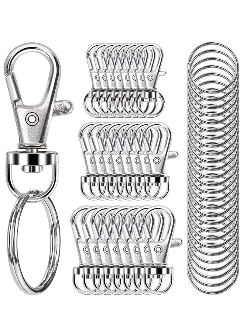 100PCS Swivel Snap Hooks with Key Rings, Premium Metal Swivel Lobster Claw Clasps, 50Pcs Key Chain Clip Hooks and 50Pcs Key Rings, for Keychain Clip Lanyard, Jewelry Making, Crafts, Silver - Image 1