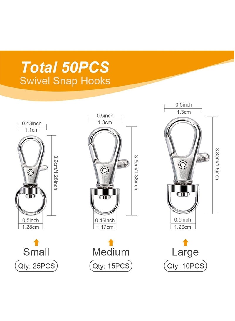 100PCS Swivel Snap Hooks with Key Rings, Premium Metal Swivel Lobster Claw Clasps, 50Pcs Key Chain Clip Hooks and 50Pcs Key Rings, for Keychain Clip Lanyard, Jewelry Making, Crafts, Silver - Image 2