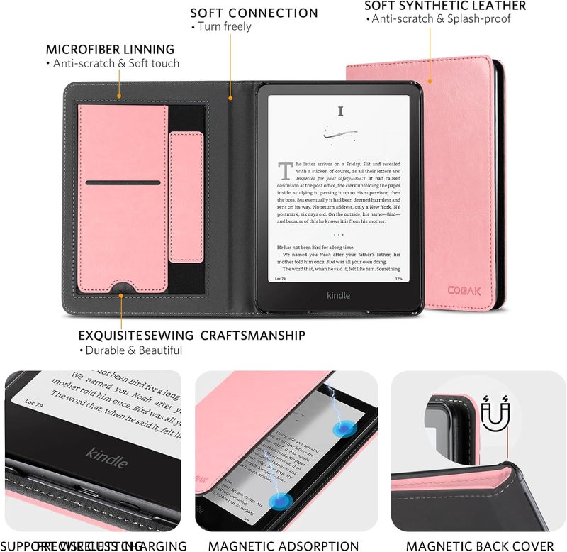 CoBak Stand Case for 7" Kindle Paperwhite 12th Gen 2024 and Kindle Colorsoft with Hand Strap - Compatible with iPhone MagSafe, for Samsung/Belkin/Anker Wireless Charging Pads, Durable, Auto Sleep Wake - Image 4