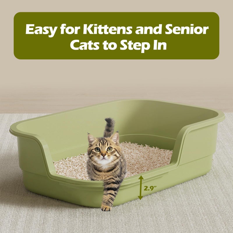 LoopTime Extra Large Cat Litter Box with High Sides,Cats Boxes for Indoor Cats,Cat Litter Pan for Kitty,Litter Box with Low Entry,Easy to Clean,Anti-Splashing,23.6" x15.7" x5.9" (Green) - Image 3