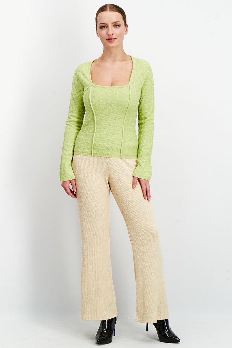 Asos Design Women Square Neck Textured Stitch Sweater, Green - Image 2