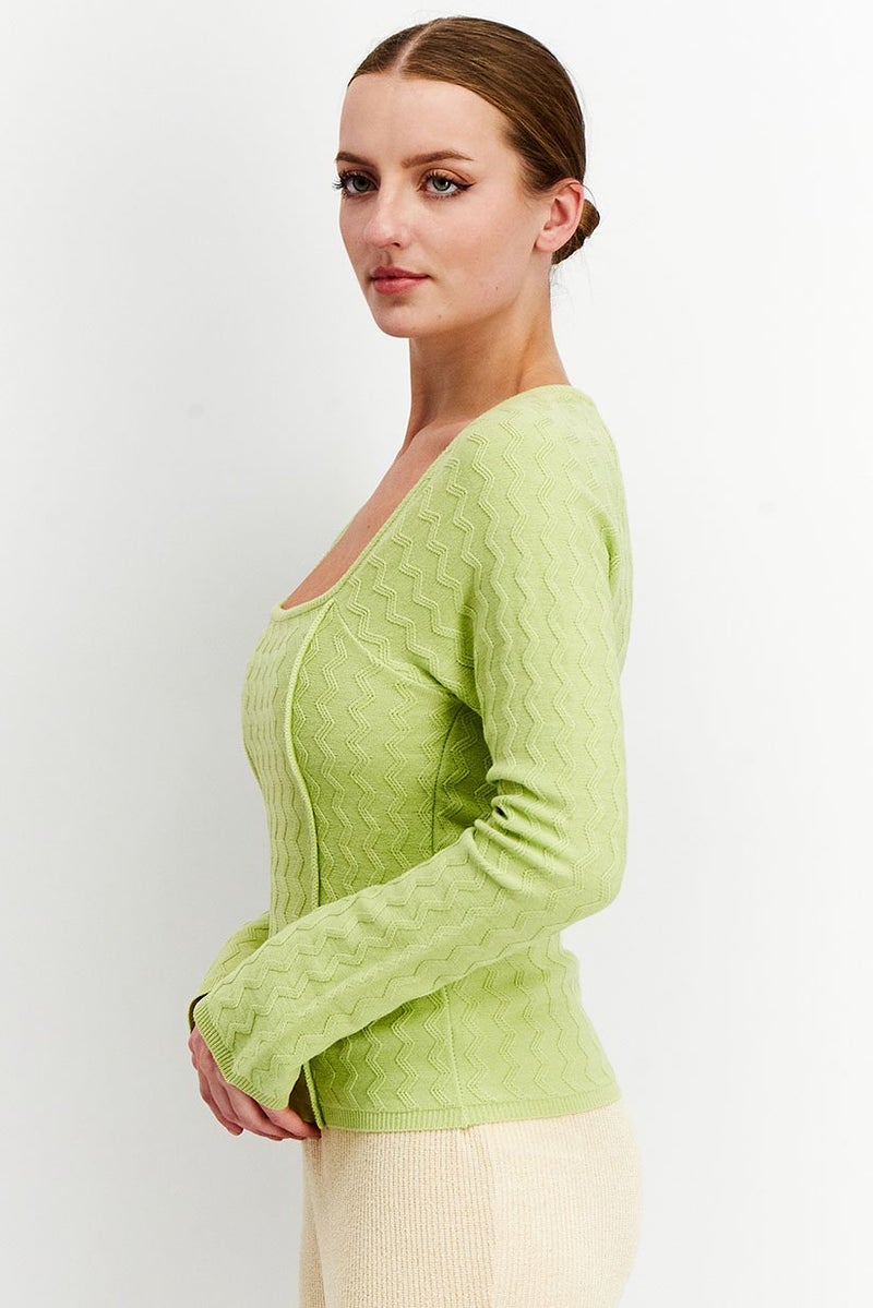 Asos Design Women Square Neck Textured Stitch Sweater, Green - Image 4