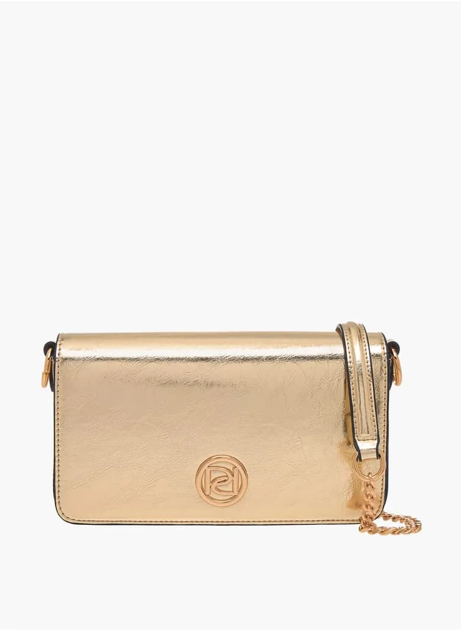 بابريكا Women Logo Detail Crossbody Bag with Chain Strap and Flap Closure