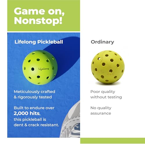 Lifelong Pickleball Balls with 40 Holes Indoor & Outdoor | Durable Pickleball Balls for All Pickleball Paddles & All Skill Levels (Pack of 3) High Bounce, Lightweight, Perfectly Balanced Balls, Green - Image 5